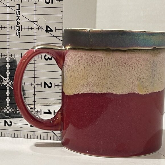 Potter’s Corner Wide‎ Mug Fire Metallic Glazed Dripped Ceramic Red, Green, Tan - Picture 6 of 15